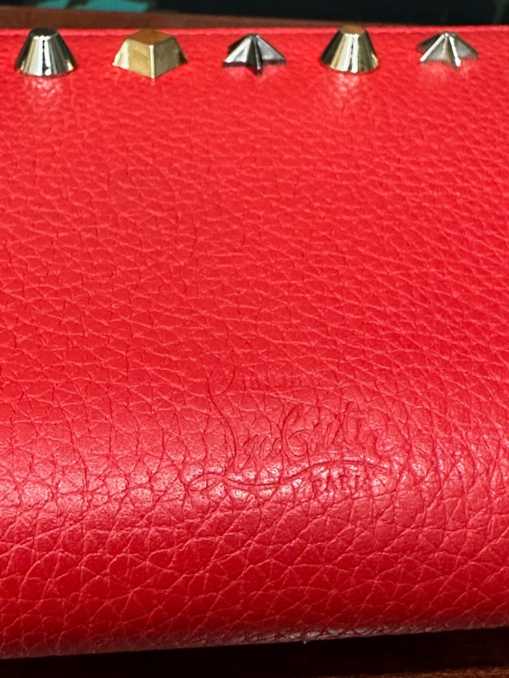 Christian Louboutin Red Studded Zip Around Wallet Leather Spike Star Continental - Picture 7 of 14